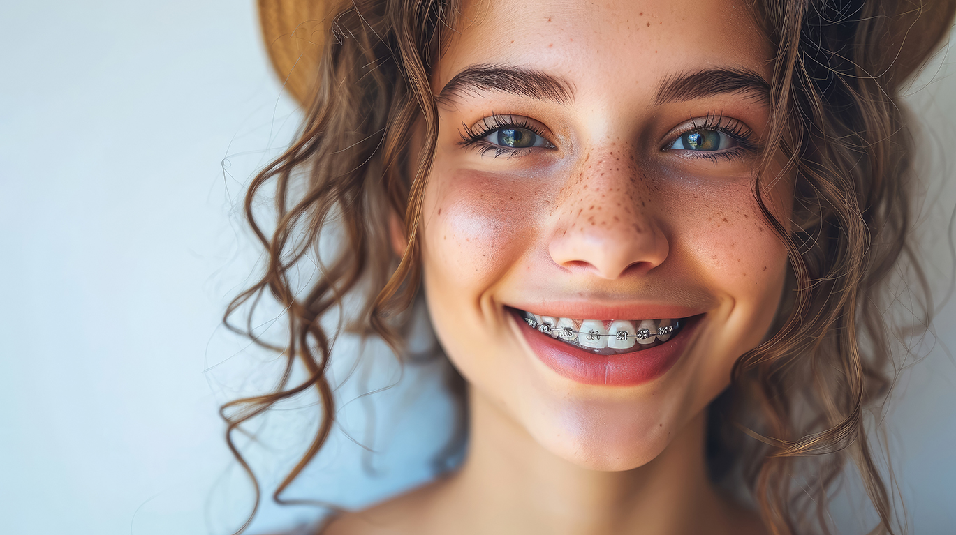girl smiling with dental braces in alpharetta ga